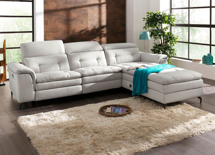 Polsterecke mit verstellbarer Kopfst&uuml;tze und Ottomane GRAU