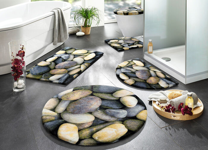 Pflegeleichte Badgarnitur mit Kieselsteinen-Motiv GRAU