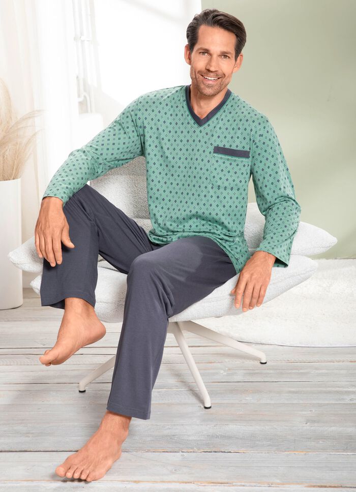 Schlafanzug mit V-Auschnitt und offenen Abschl&uuml;ssen 