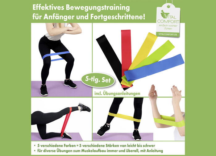 Kr&auml;ftigungsb&auml;nder f&uuml;r In- und Outdoor, 5er-Set 