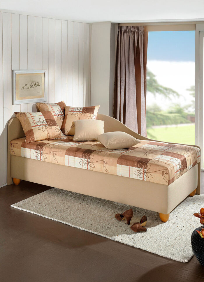 Studioliege mit rechts oder links aufstellbarem Seitenteil BRAUN-BEIGE