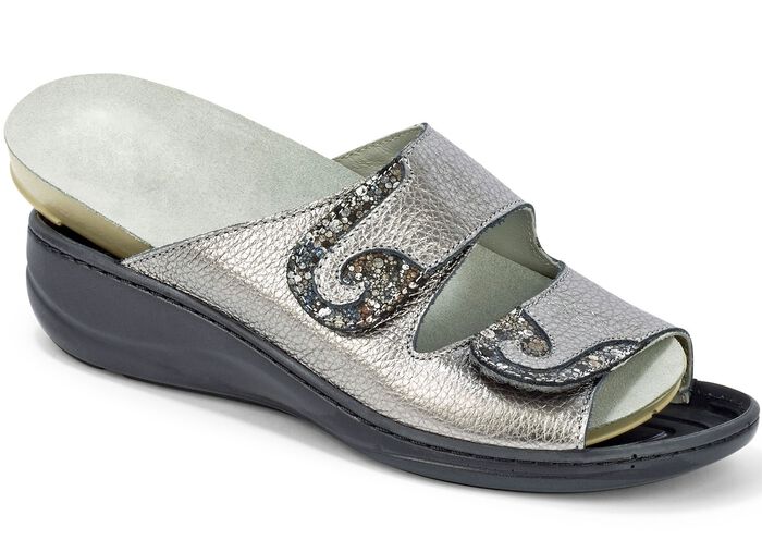 Mubb, bequeme Damen-Pantoletten, Weite H, mit herausnehmbarem Fu&szlig;bett ANTIKBRONZE