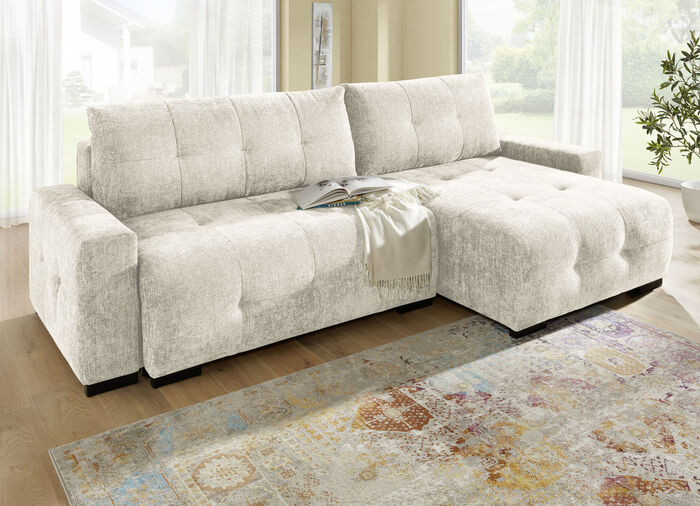 Frei im Raum aufstellbare Polsterecke mit Bettfunktion CREME