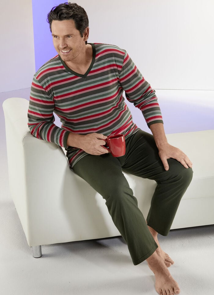 Schlafanzug mit V-Ausschnitt und Ringeldessin 