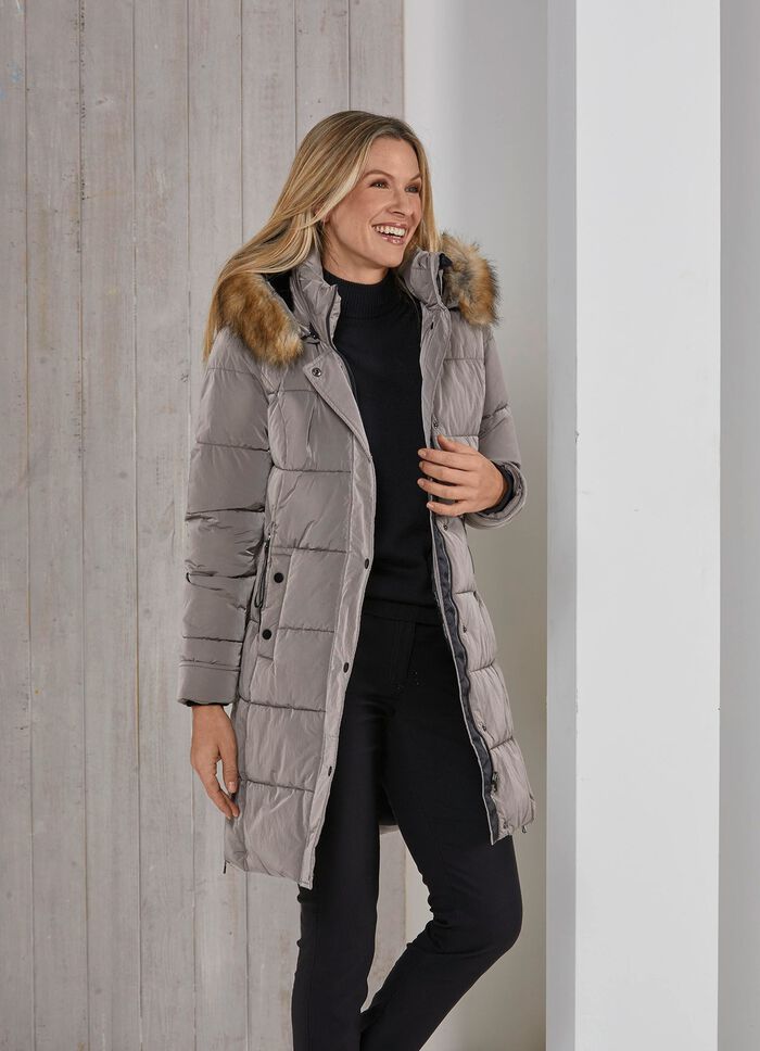 Funktions-Kurzmantel mit abnehmbarem Kunstpelz-Besatz an der Kapuze 