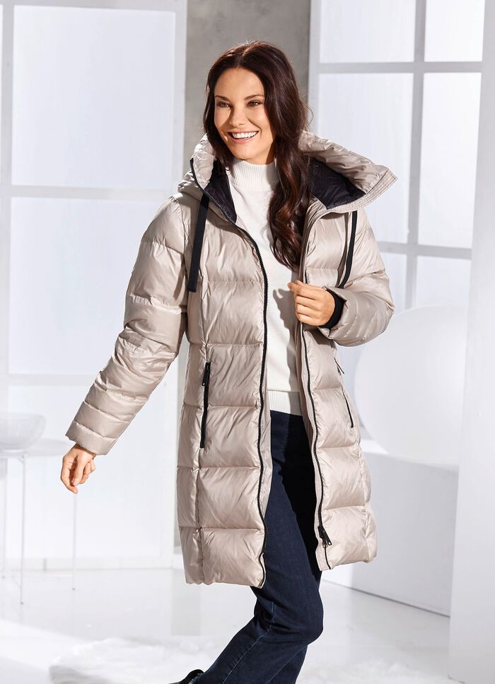 Daunen-Kurzmantel mit fester Kapuze 