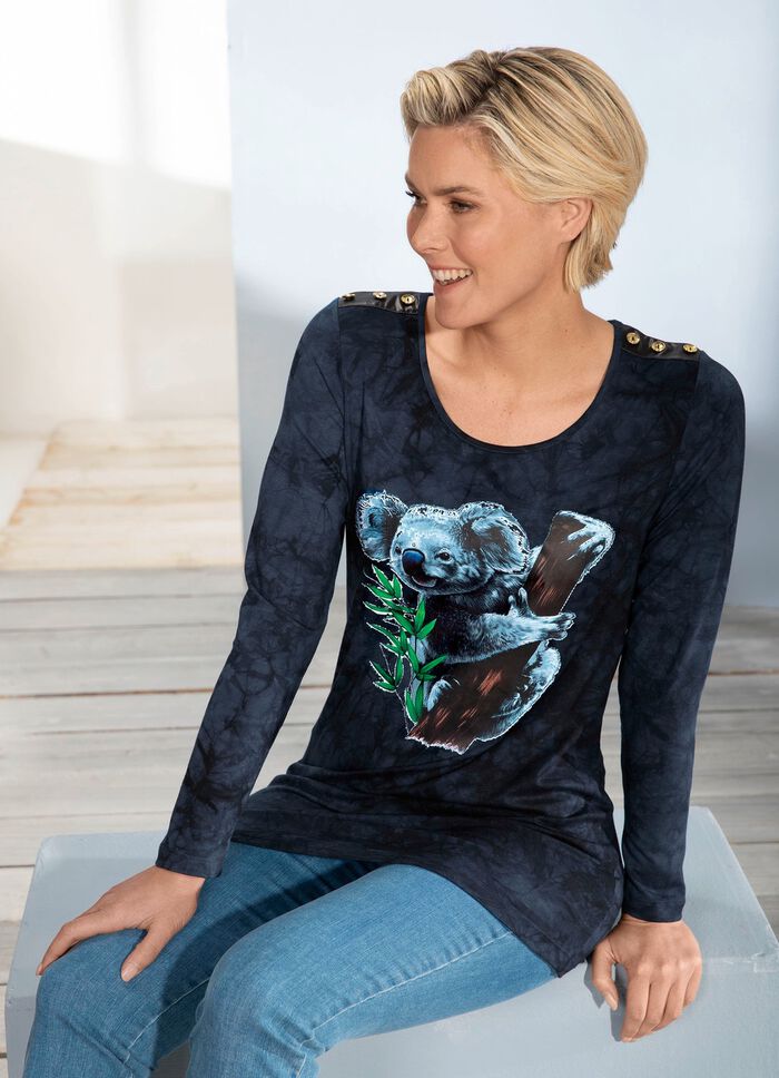 Longshirt mit Motiv-Inkjet-Druck in 2 Farben ANTHRAZIT BATIK