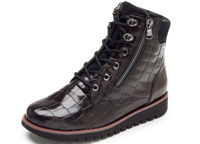 Waldl&auml;ufer Stiefelette aus krokogepr&auml;gtem Nappaleder SCHWARZ