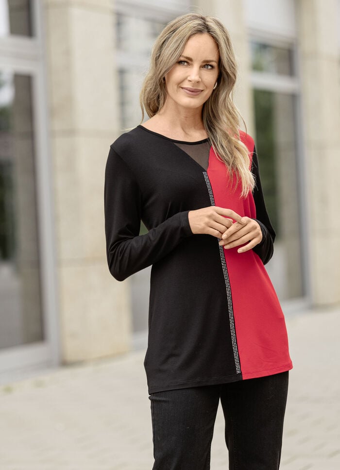 Longshirt mit silberfarbener Plättchenzier 
