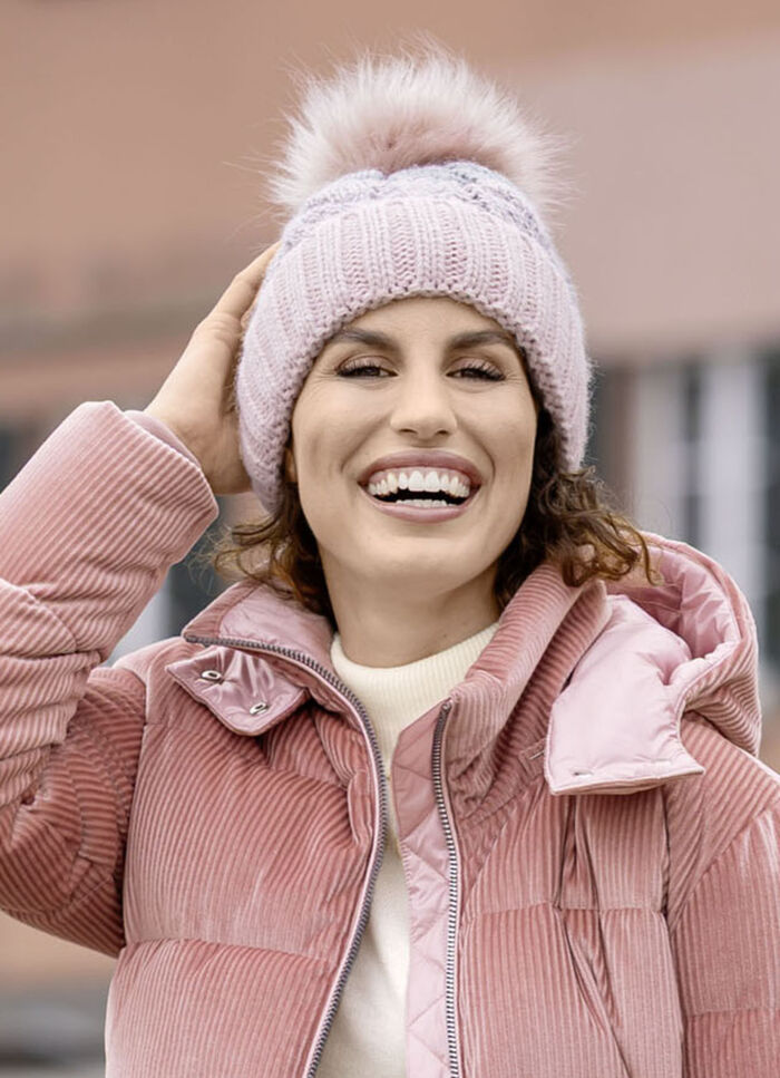 Warme Damen-Mütze, mit Umschlag ROSÉ