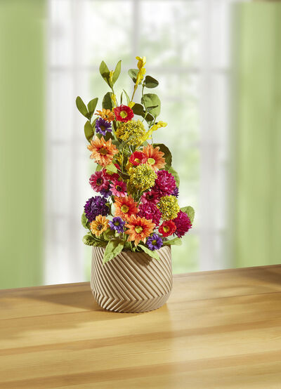 Blumen-Arrangement in Topf aus Keramik 