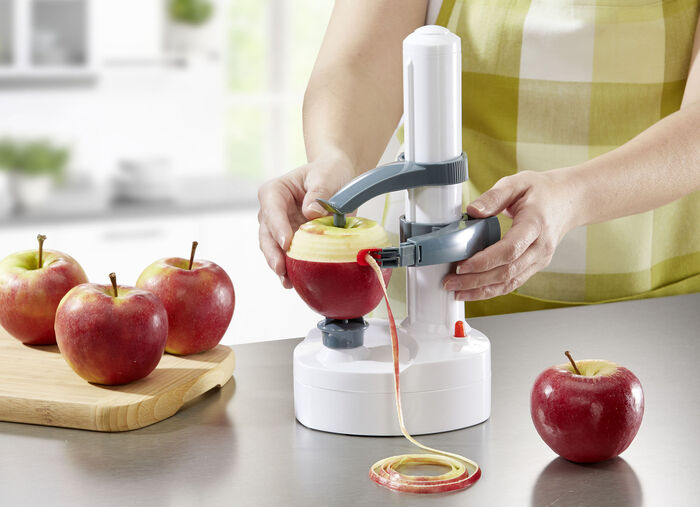 Elektrischer Obst- und Gem&uuml;sesch&auml;ler mit Edelstahl-Klingeneins&auml;tzen 