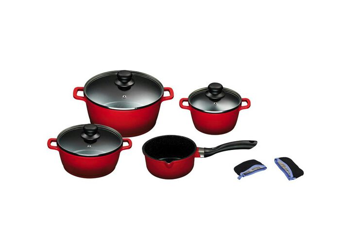 "KING" 9-teiliges Aluguss-Kochtopf-Set mit FUSION&reg; keramischer Antihaftbeschichtung ROT