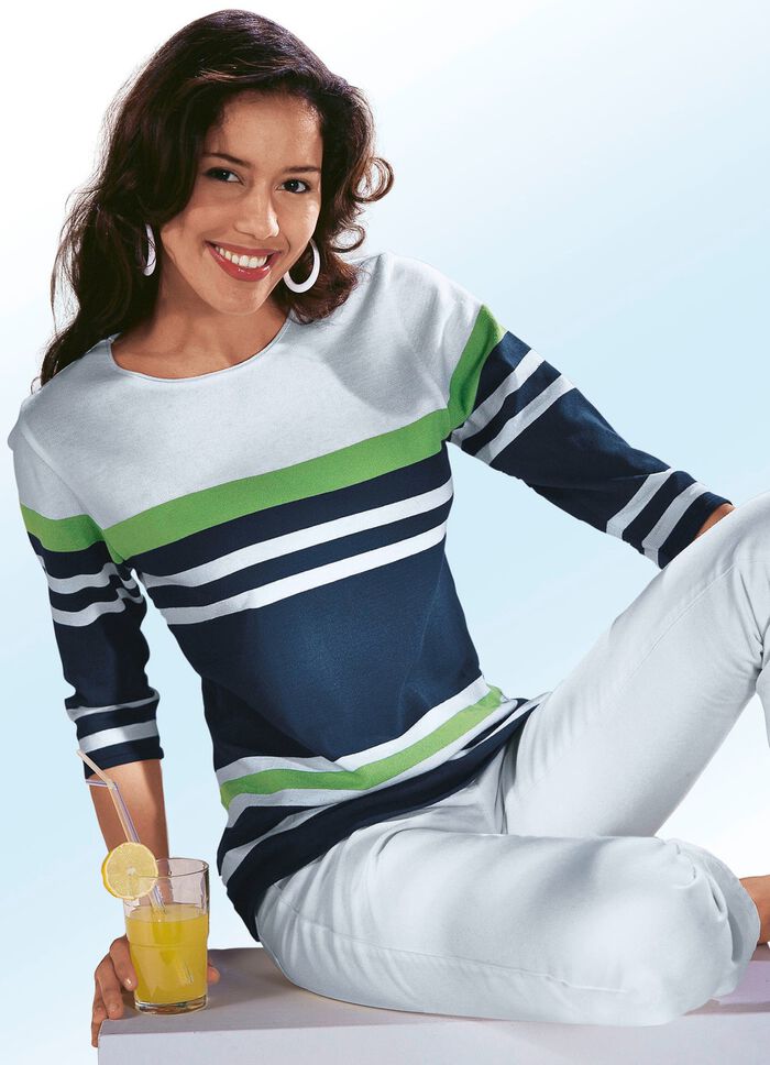 Pullover mit tollem Streifendessin MARINE-GR&Uuml;N-WEISS