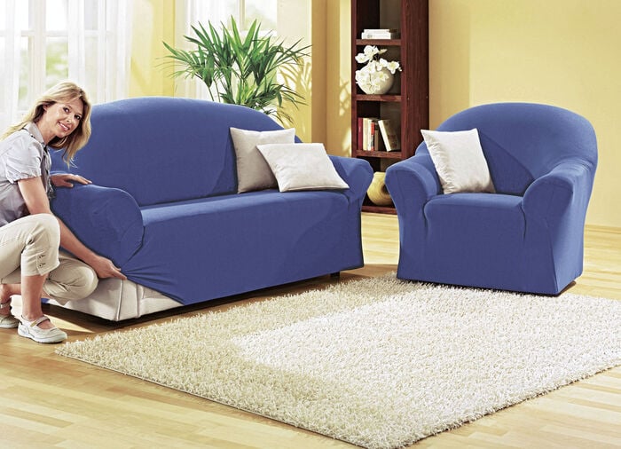 Sch&uuml;tzende Stretchbez&uuml;ge f&uuml;r Sessel und Sofa BLAU