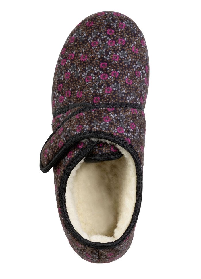 Warme Damen-Hausschuhe, Weite H, mit Klettverschluss SCHWARZ-BUNT