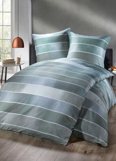 Bettw&auml;sche-Garnitur mit Blockstreifen-Dessin 