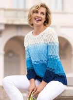 Pullover mit Ajour-Rautendessin WEISS-HELLBLAU-MULTICOLOR