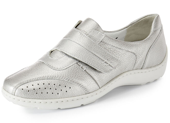 Waldläufer, bequeme Damen-Slipper, Weite H, mit herausnehmbarem Fußbett MATTSILBER