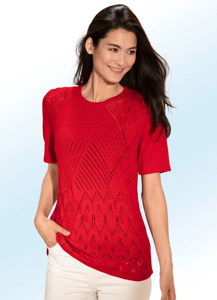 Pullover mit Ajourmix und feinen Strukturen ROT