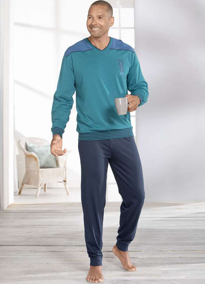 Schlafanzug mit V-Ausschnitt und Bündchenabschlüssen 
