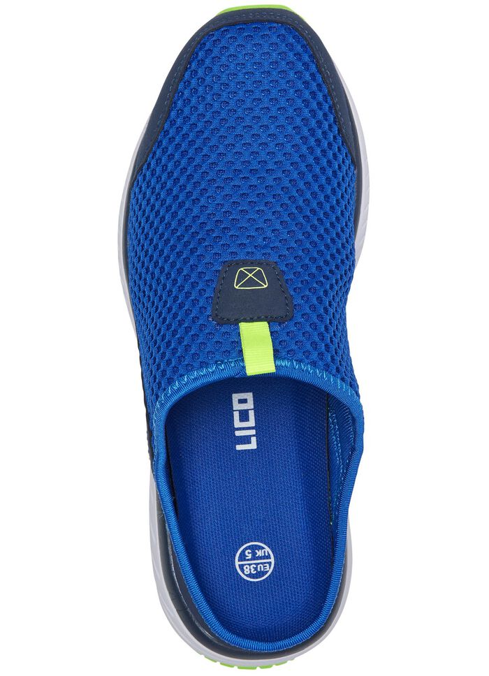 Sabot aus Textilmaterial mit Synthetikbes&auml;tzen BLAU-LIMONE