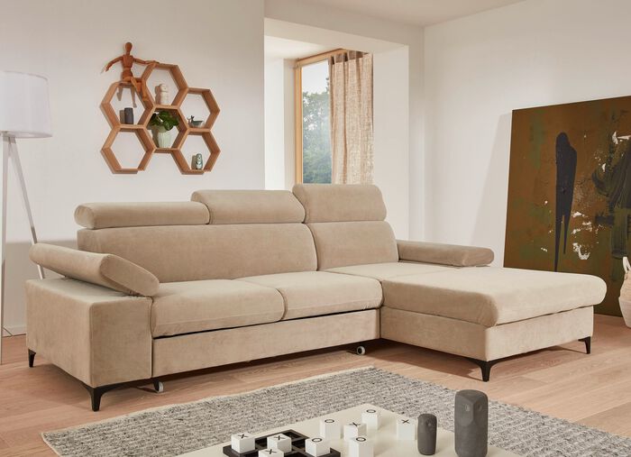 Polsterecke mit Bettfunktion und Bettkasten in der Ottomane 