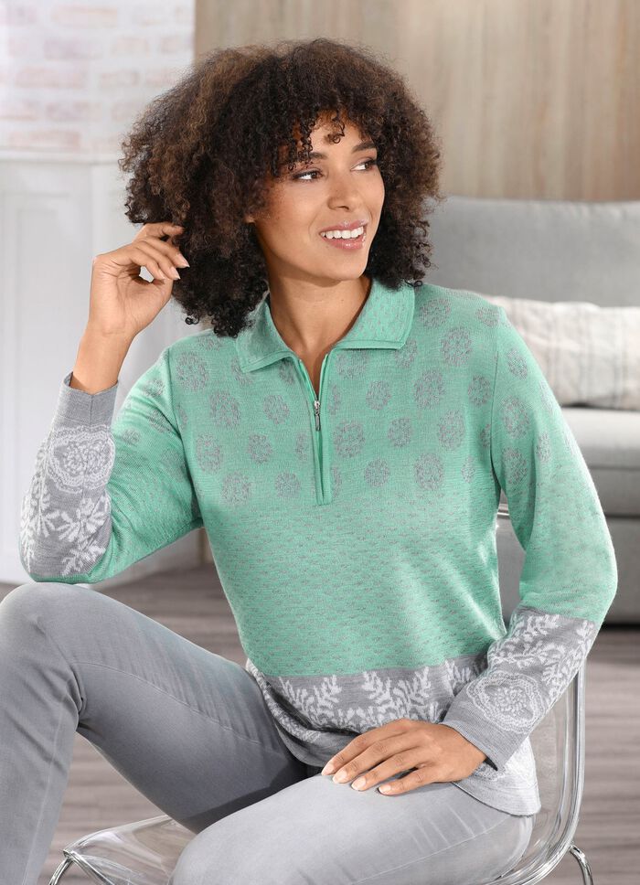 Pullover in Jacquard-Dessin MINT-GRAU MELIERT