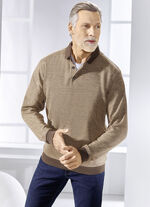 Poloshirt mit Strickkragen DUNKELBEIGE MELIERT