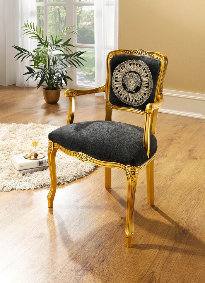 Armlehnenstuhl mit Federkernpolsterung GOLD-SCHWARZ
