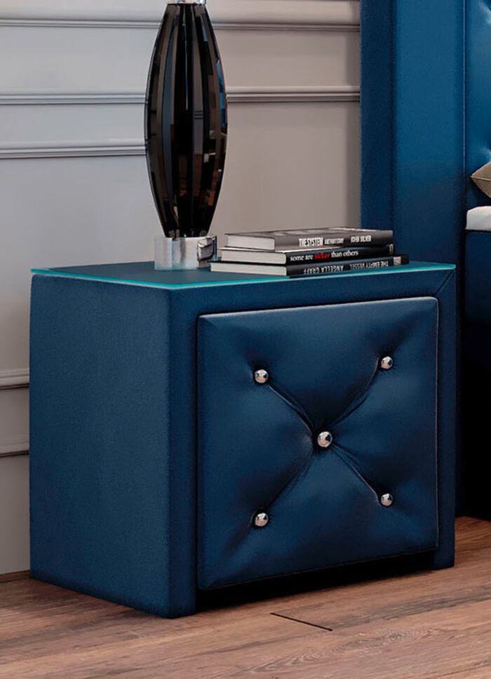 Nachttisch mit Schublade und Glasplatte DUNKELBLAU