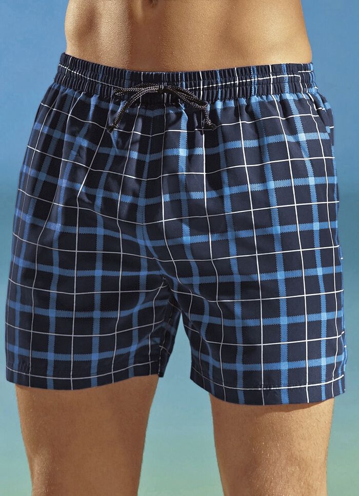 Badeshorts mit Karodessin, Microfaser 