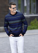 Rundhalspullover in 2-farbiger Strukturoptik MARINE GESTREIFT