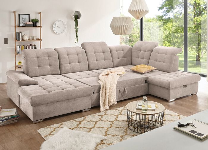 Wohnlandschaft mit Funktion und Bettkasten BEIGE