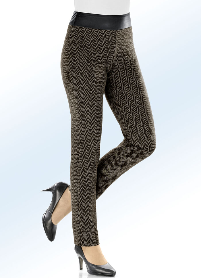 Hose in toller Fischgrat-Oprik SCHWARZ-CAMEL