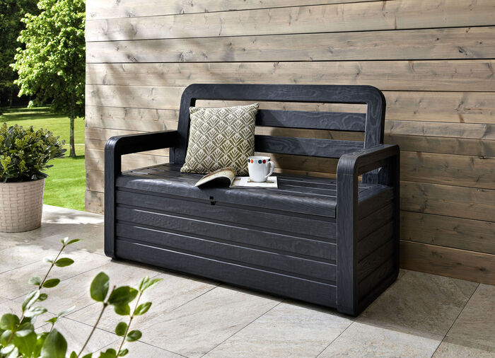 Truhenbank in toller Holz-Optik ANTHRAZIT