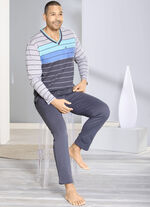 Hajo Klima Komfort Schlafanzug mit V-Ausschnitt und garngefärbtem Ringel 