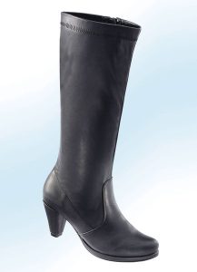 Stiefel aus elastischem Synthetikmaterial mit Innenreißverschluss, Fußbereich mit Textilfutter, gepolsterte Lederdecksohle