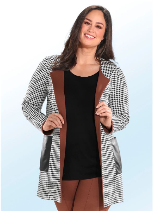 Longjacke mit Hahnentritt-Dessin