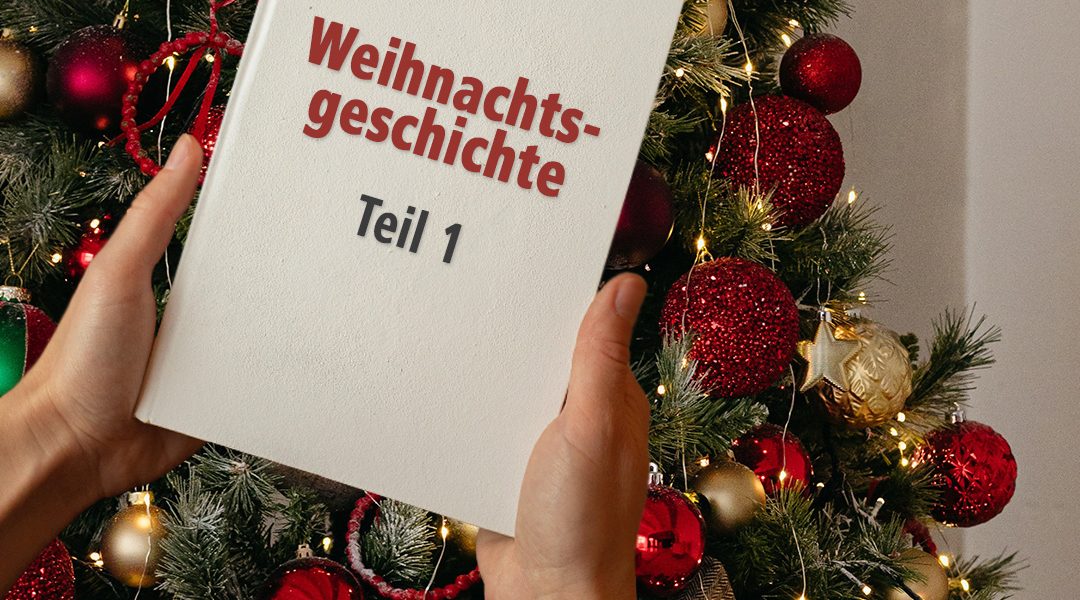 Weihnachtsbaum mit der Weihnachtsgeschichte