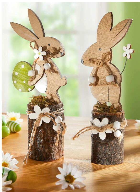 2er-Set Osterhasen auf Baumstamm