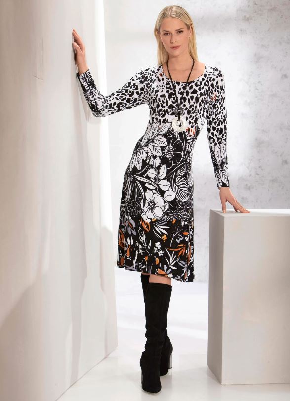 Kleid mit Animal- und Floraldruck