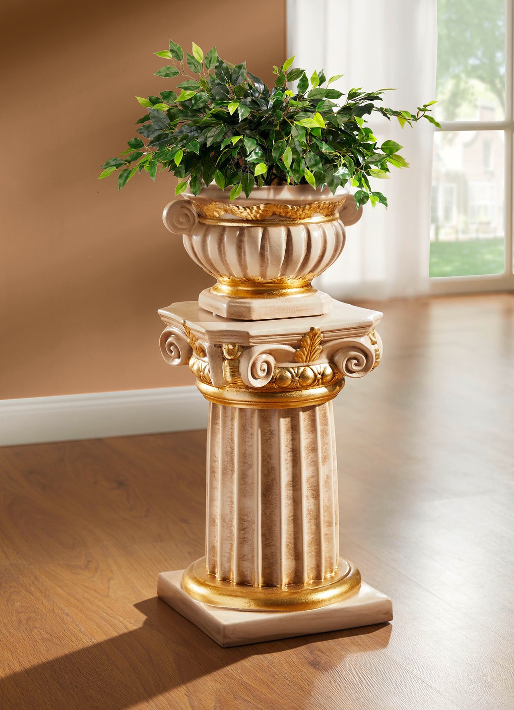 Sule mit bertopf und echter Blattgoldauflage - BEIGE-GOLD