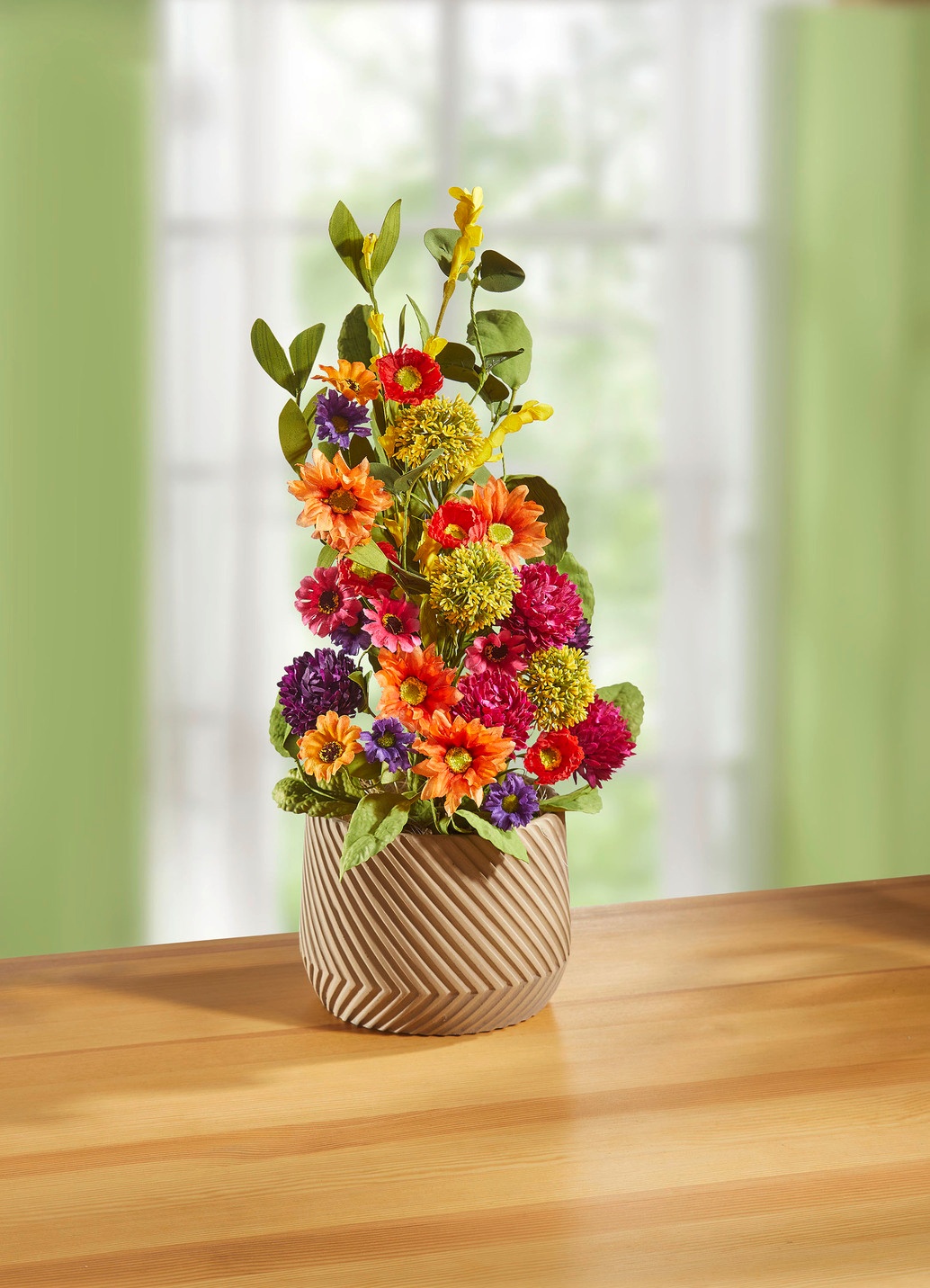 Blumen-Arrangement in Topf aus Keramik - BUNT
